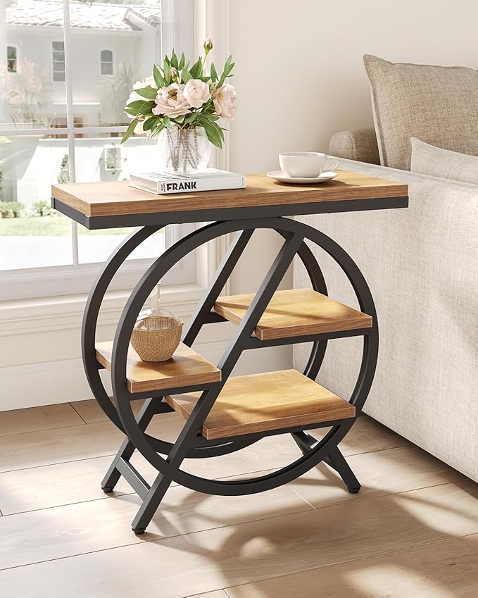 End Table, Narrow Side Table with 4-Tier Large Storage Space, Modern Bedside Table for Living Room, Home Office, Bedroom, Natural