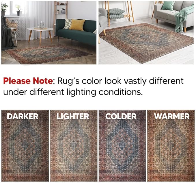 Keen Home Design 2x12 Rug - Machine Washable Runner Rug with Non-Slip Backing, Ideal for Hallway, Entryway, Kitchen, Laundry Room - Vintage, Easy Clean, Durable, Low Pile - (2'6" x 12')