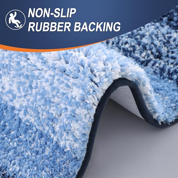 OLANLY Bathroom Rug Mat 59x24, Extra Soft and Absorbent Microfiber Bath Rugs, Non-Slip Plush Shaggy Bath Carpet Runner, Machine Wash Dry, Bath Mats for Bathroom Floor, Tub and Shower, Navy