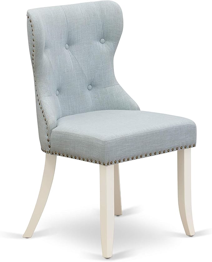 East West Furniture LGSI5-LWH-15 5 Piece Dinette Set Includes a Rectangle Dining Room Table with Butterfly Leaf and 4 Baby Blue Linen Fabric Parson Dining Chairs, 42x84 Inch, Linen White
