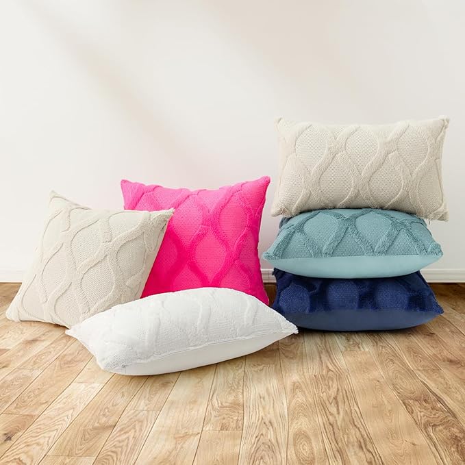 decorUhome Throw Pillow Covers 16x16 Inch Set of 2, Soft Plush Faux Fur Wool Aqua Couch Pillow Covers, Decorative Neutral Pillow Cases for Bed Sofa Living Room Home Decor