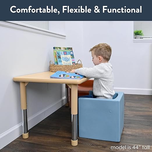 Children's Factory 3-in-1 Cube Chair for Kids, Flexible Seating Classroom Furniture, 1-Pack, Fog Blue