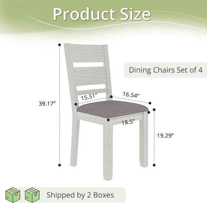 Dining Chairs Set of 4, Solid Wood Farmhouse Chairs with High Back and Upholstered Seat, Easy Assembly for Indoor Home, Dinner, Kitchen, Grey