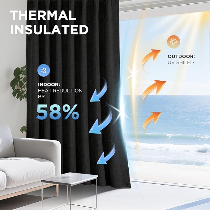 Joydeco 100% Blackout Curtains for Bedroom - Natural Linen Curtains 66" W x 108" L Long, Thermal Insulated 2 Panels Black Light Blocking Drapes, Rod Pocket & Back Tabsn for Living Room