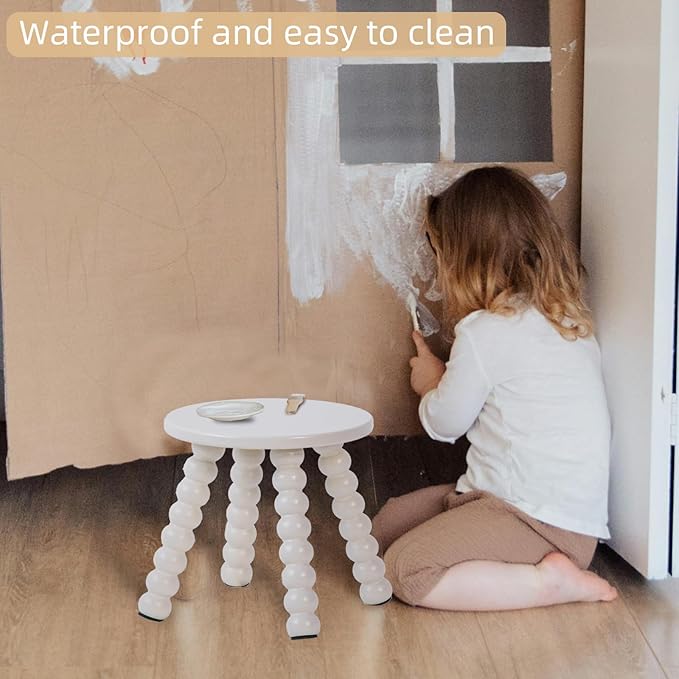 Solid Wooden Step Stool for Adults, 10 inch Stool for Kids Perfect Matched Sensory Table, Sturdy and Versatile Short Foot Stool for Bathroom, Kitchen, Bedroom, Plant Stand Natural (1, White)