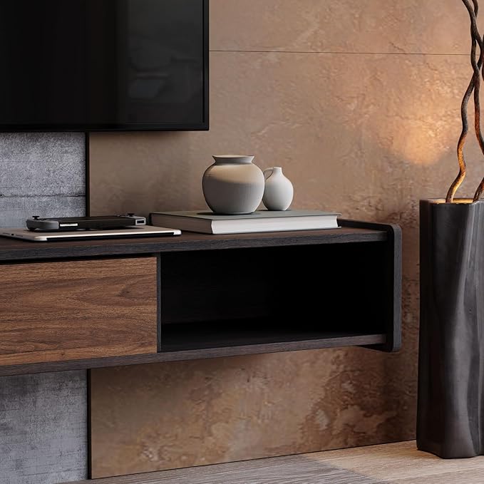 94'' Floating TV Stand,Wall Mounted TV Console,Floating TV Cabinet,Under TV Shelf for Bedroom Living Room(Walnut)