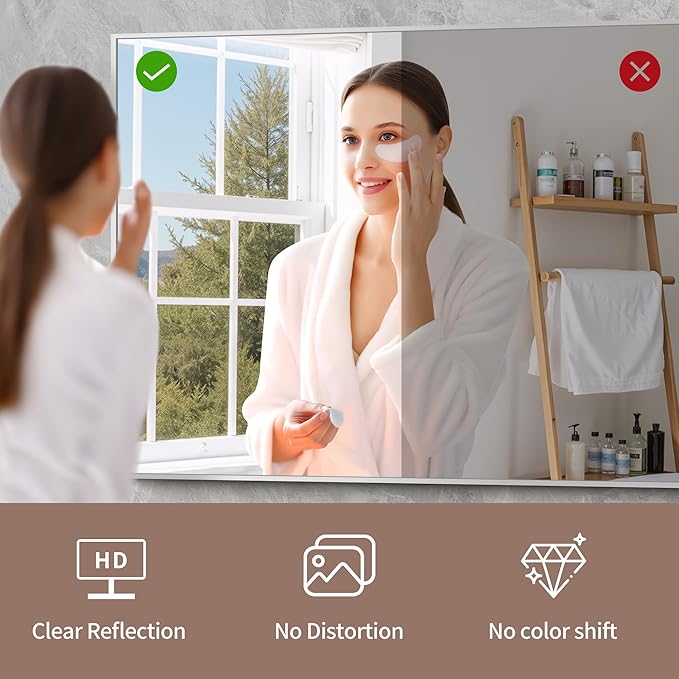 YIROMAN Bathroom Mirror 48"x24", Large Brushed Silver Bathroom Mirror for Over Sink with Aluminum Frame, Rectangular Vanity Mirror with Right Angle, Wall Mirror Hangs Horizontal or Vertical