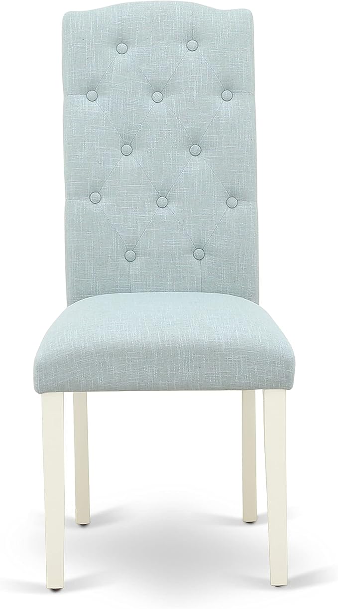 East West Furniture X077CE215-7 7 Piece Dining Table Set Consist of a Rectangle Dining Room Table with X-Legs and 6 Baby Blue Linen Fabric Parsons Chairs, 40x72 Inch, Multi-Color