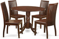 East West Furniture DLIP5-MAH-W 5 Piece Dining Room Furniture Set Includes a Round Kitchen Table with Dropleaf and 4 Dining Chairs, 42x42 Inch, Mahogany