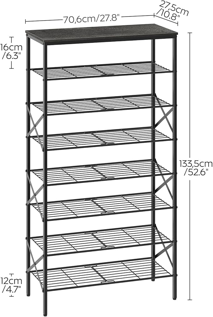 8 Tier Shoe Rack, Large Capacity Shoe Storage Organizer Holds 32 Pairs, Durable and Stable, for Entryway, Hallway, Closet, Dorm Room, Charcoal and Black SS08BC