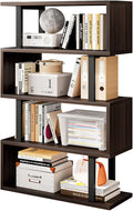 SORCEDAS Bookshelf Geometric Bookcase S Shaped Industrial Bookshelf Storage Display Stand Shelf for Living Room Bedroom and Office Room (Black, 4 Tier)
