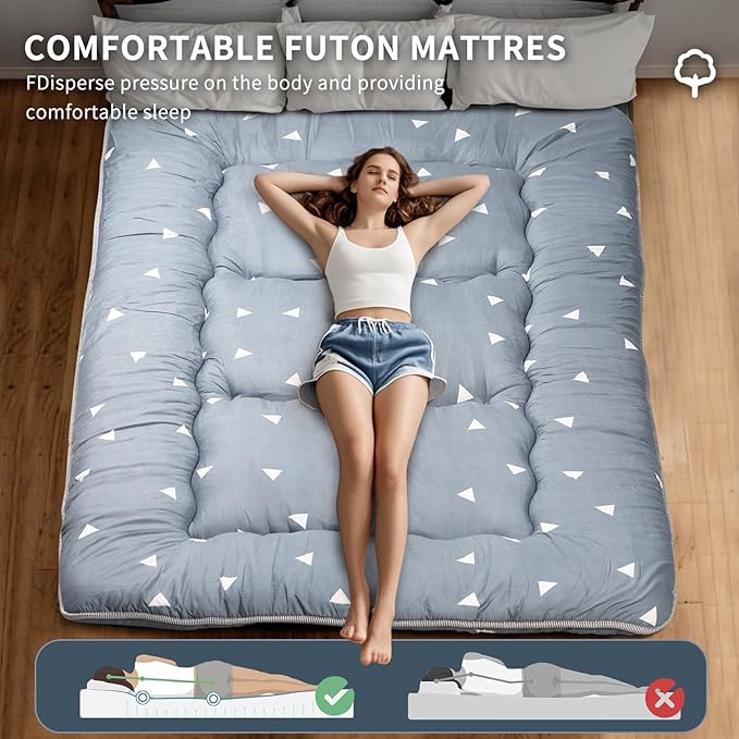 Japanese Floor Mattress,Roll Up Memory Foam Tatami Mat Easy to Store and Portable,Futon Mattress Suitable for Camping and Guest Room (Grey, Queen (80" X 60"))