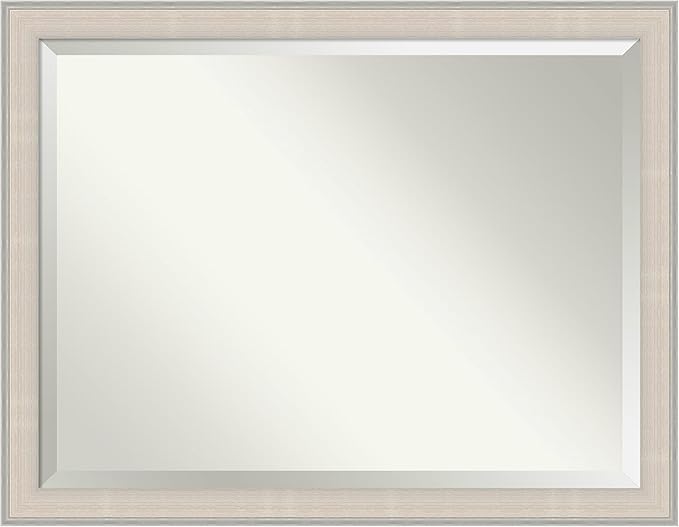 Amanti Art White Bathroom Mirror for Over Sink, 35x45 Cottage White Silver Rectangle Vanity Mirror, X-Large Coastal Wood Frame, Hangs Horizonally and Vertically, Bathroom Wall Decor, Beveled Edge