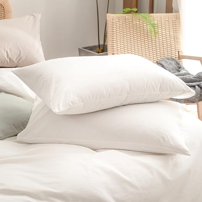 BESTOUCH Duvet Cover Set 100% Washed Cotton Linen Feel Super Soft Comfortable Chic Lightweight 3 PCs Home Bedding Set Solid Off White Super Queen
