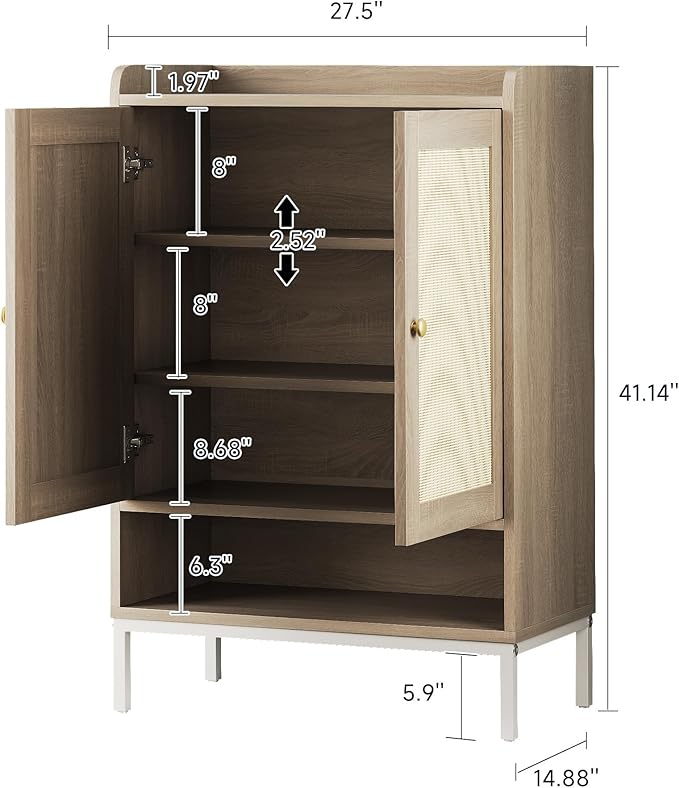 Rattan Shoe Cabinet Storage for Entryway, Shoe Cabinet with Adjustable Shelves for Entryway, 5-Tier, 20 Pair Shoe Rack Storage for Hallway, Closet, Living Room, Natural