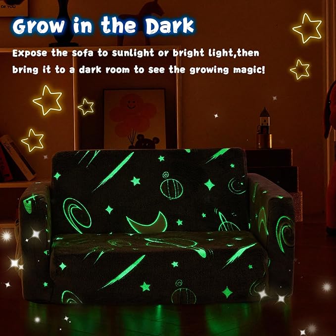 Toddler Chair Comfy,2-in-1 Soft Toddler Couch Fold Out for Kids,Convertible Sofa to Lounger,Gift for Girls and Boys Birthday,Space,Large