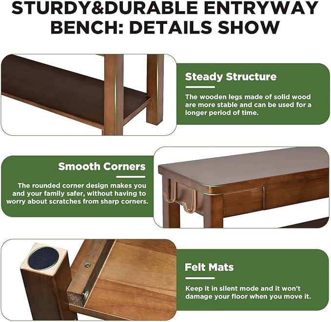 Wood Shoe Bench Entryway with Drawer: 2-Tiers Wooden Storage Shoe Rack with Bench Seat, Compact Mid-Century Modern Design for Entryway, Hallway,Closet,Front Door Entrance,Foyer Walnut 39.3"