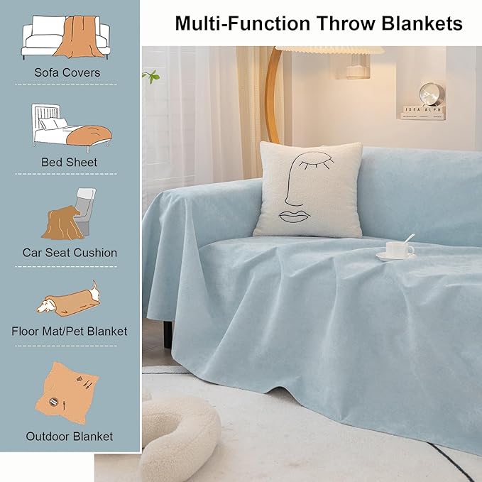 STACYPIK Waterproof Couch Cover Sky Blue Sectional Sofa Cover Cat Dog Anti Scratch Couch Cover Non-Slip Furniture Protector for 3 Cushion Couch Pet Couch Protector Cover Washable Pet Bed Mat-71X150IN