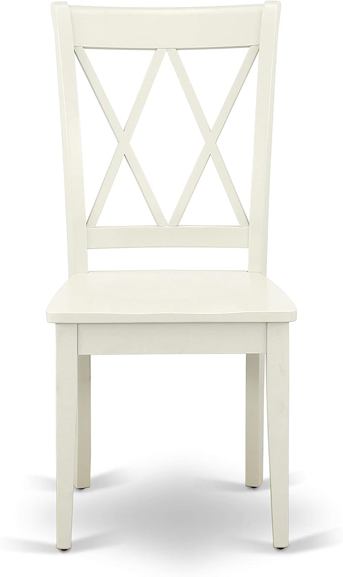 East West Furniture HBCL5-LWH-W 5 Piece Dining Set Includes a Round Dining Room Table with Pedestal and 4 Kitchen Chairs, 42x42 Inch, Linen White