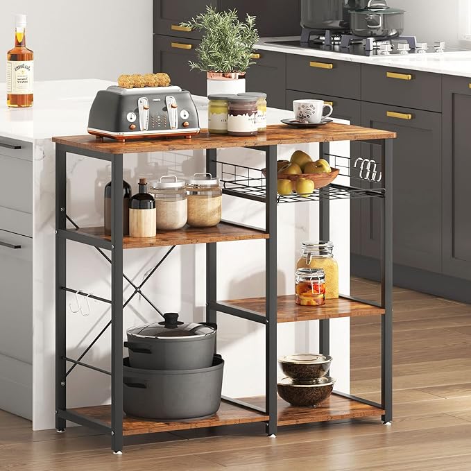soges 3-Tier Kitchen Baker's Rack Utility Microwave Oven Stand Storage Cart Workstation Shelf, Rustic Brown W5s-FG