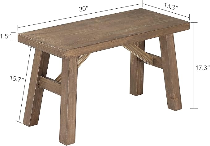 Sawmill Wood Bench, 30" Farmhouse Entryway Bench for Living Dining Room, Rustic Entry Way Benches Seat, Solid Wood, Handcraft Finshed, Natural