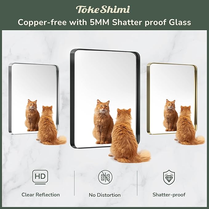 TokeShimi 48 x 30 Inch Wall Mirror Black Bathroom Vanity Mirror with Metal Frame Aluminum Alloy Soft Rounded Corner for Modern Farmhouse Wall Decor 1”Deep Set Design (Horizontal/Vertical)