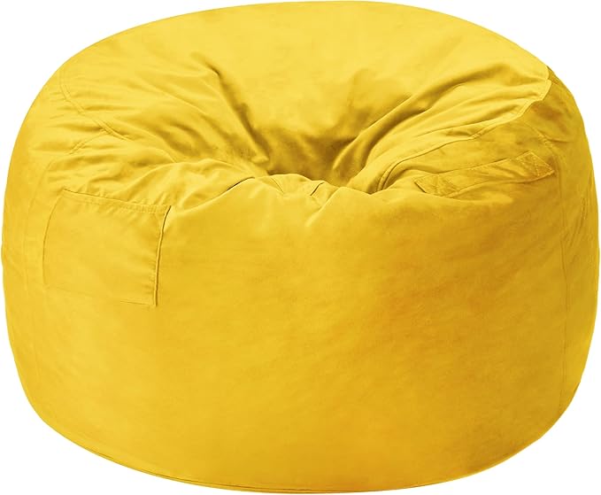Homguava 4 FT Bean Bag Chair: 4' Bean Bags with Memory Foam Filled, Large Beanbag Chairs Soft Sofa with Dutch Velvet Cover-Mustard