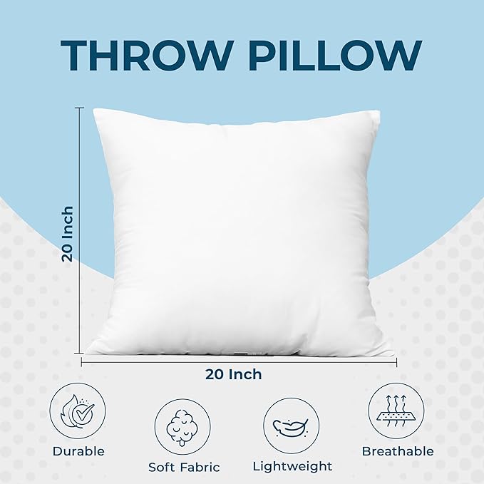 Utopia Bedding Throw Pillows (Set of 4, White), 20 x 20 Inches Pillows for Sofa, Bed and Couch Decorative Stuffer Pillow