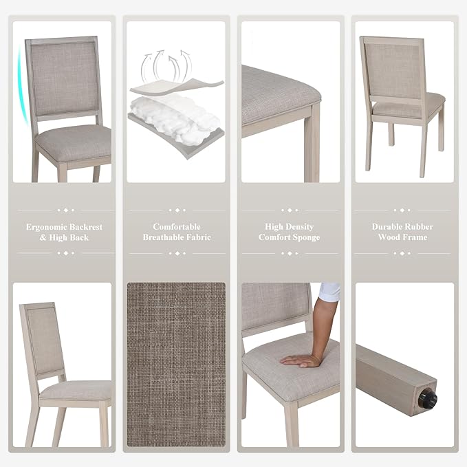 COLAMY Modern Rectangular Dining Table Set, 60" L x 36" W x 30" H, Brown+Ivory