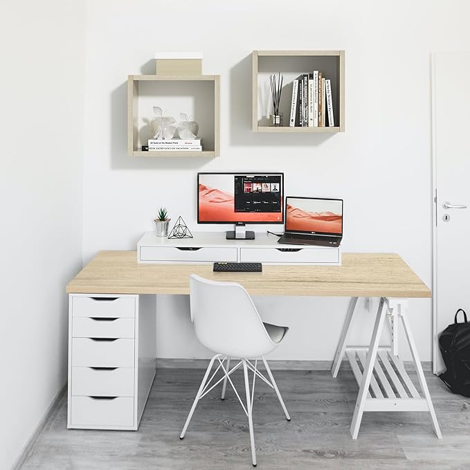 Kaboon Universal Tabletop 59.1"x23.62", Solid One-Piece Melamine Table Top, Double Desk L-Desk DIY, Home and Office Countertop, Oak/Grey Tone