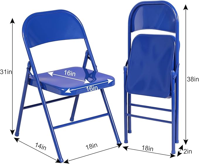 VECELO Metal Folding Chairs 4 Pack, Double Hinged Steel Frame Easy Foldable&Stackable for Office Kitchen Dinning Wedding Patio and Garden
