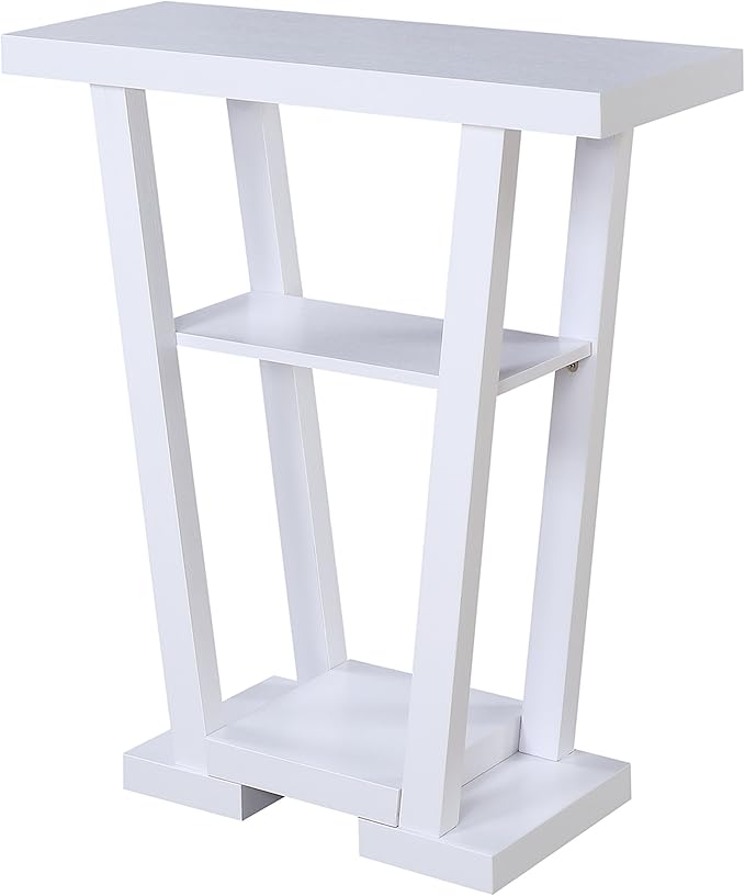 Convenience Concepts Newport V Console Modern Sofa Storage Shelves, Narrow Entryway Hall Living Room, Display Accent Table, 31.5", White