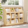 12-Cube Wooden Storage Bookcase - 11-Inch Open Shelf Cabinet, Simple Modern Bookshelf Organizer for Home Office, Living Room, Oak