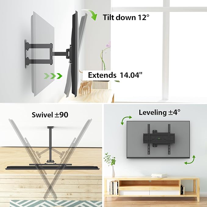 USX MOUNT Corner TV Wall Mount for 26-60 Inch TVs up to 80 lbs, Single Articulating Arm, Full Motion TV Wall Mount Bracket with Swivel and Tilt, Max VESA 400x400mm