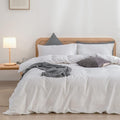 BESTOUCH Duvet Cover Set 100% Washed Cotton Linen Feel Super Soft Comfortable Chic Lightweight 3 PCs Home Bedding Set Solid Bright White Super King Plus
