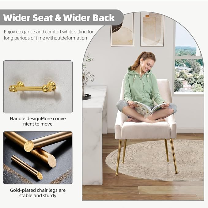 Velvet Dining Chairs, Furniture Collection Modern Contemporary Upholstered with Polished Gold Metal Legs, Set of 4(Beige)