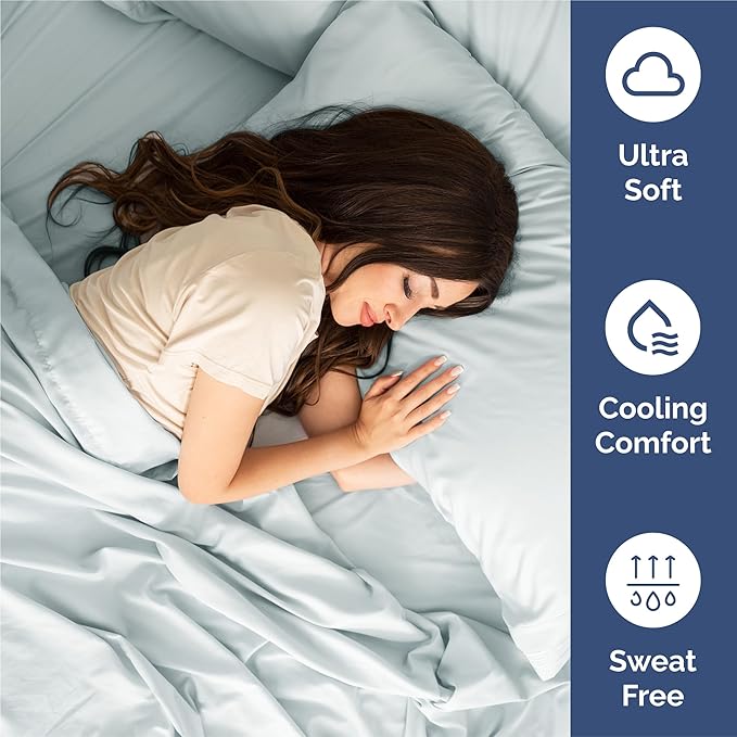 King Size 4 Piece Sheet Set - Comfy Breathable & Cooling Bed Sheets Set - Hotel Luxury Bedding for Women, Men, Kids, Teens, Boys & Girls - Deep Pockets, Ultra-Soft, Wrinkle Free - Oeko-Tex - Ice Blue