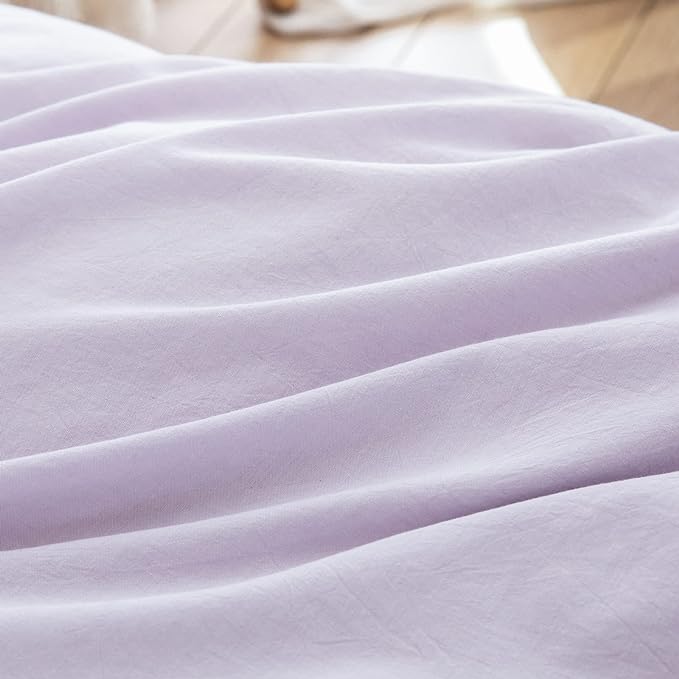 BESTOUCH Duvet Cover Set 100% Washed Cotton Linen Feel Super Soft Comfortable Chic Lightweight 2 PCs Home Bedding Set Solid Taro Purple Twin/Twin XL