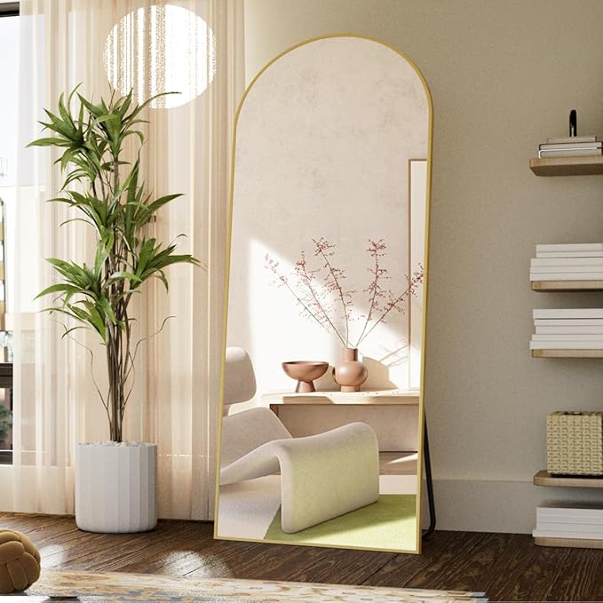 Koonmi Arched Full Length Mirror, 71"x26" Full Body Floor Mirror Standing Hanging or Leaning Wall, Full Body Mirror with Stand, Aluminum Alloy Thin Frame for Bedroom Living Room, Gold