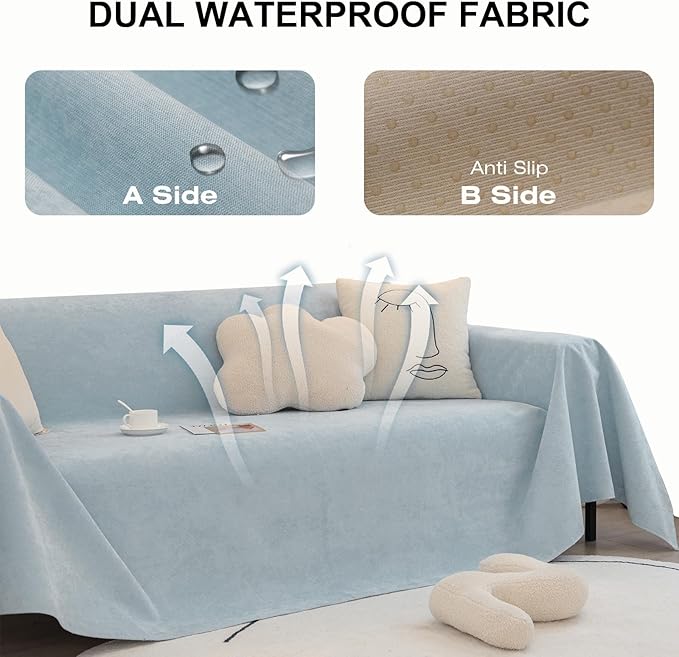 STACYPIK Waterproof Couch Cover Sky Blue Sectional Sofa Cover Cat Dog Anti Scratch Couch Cover Non-Slip Furniture Protector for 3 Cushion Couch Pet Couch Protector Cover Washable Pet Bed Mat-71X150IN