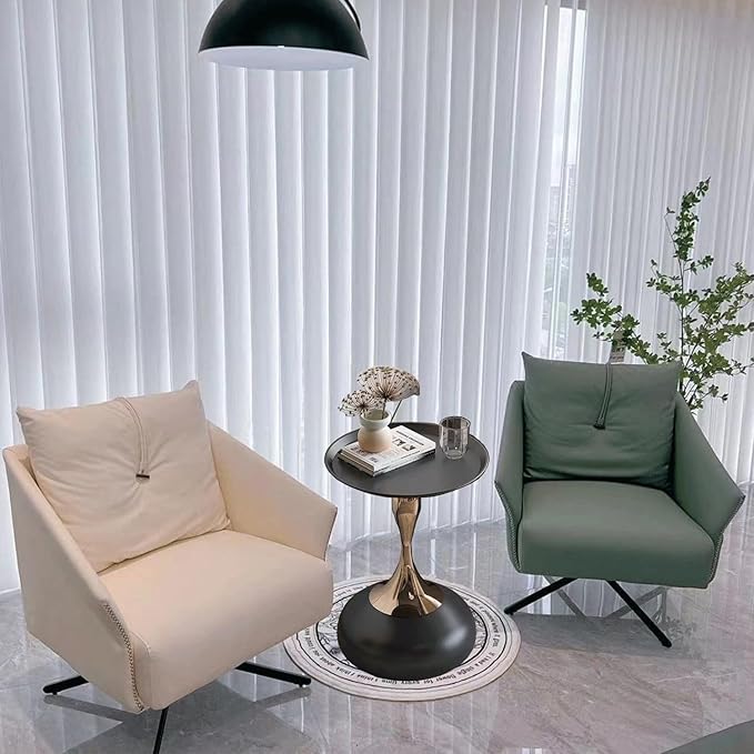 Modern Round Side Table with Gold Pedestal Base, Black Metal Top, Accent End Table for Living Room (Black+Black)