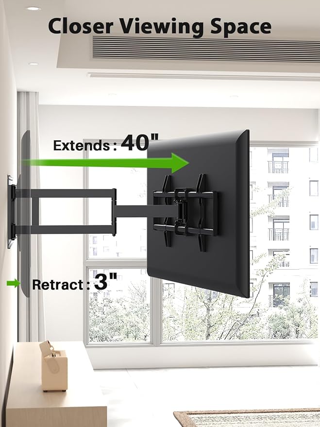 USX Mount Long Arm TV Wall Mount for Most 42-90 inch Television 40 Inch Extension Full Motion TV Mount，Wall Mount Bracket with 90°Swivel Up to 150lbs Fits 16” 18” 20” 24” Stud VESA 800x400mm