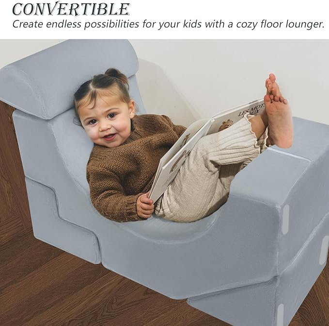MeMoreCool Foam Climbing Toddler Couch, Modular Kids Sofa with Slide & Stair, Convertible Baby Couch for Playroom, Sectional Furniture for Crawling, Climbing, and Kids’ Play