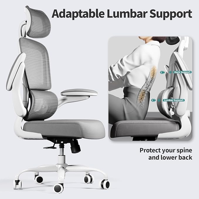 Office Chair Ergonomic Desk Chair, 330 LBS Home Mesh Office Desk Chairs with Wheels, Comfortable Gaming Chair, High Back Office Chair for Long Hours, Office Chair for Study and Work (Grey)