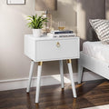 Bme Alden Wood Nightstand, Solid Wood End Table, Mid Century Modern Nightstand, Side Table with 1 Drawer, Compact for Bedroom, Living Room & Study Room, Easy Assembly, Ivory White