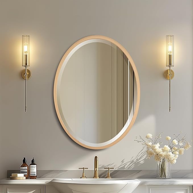 OVALCREST - Oval Wooden Beveled Wall Mirror for Home Decor, Bathroom, Vanity, Bedroom, Living Room, Hallway - London Style (Gold Paint) 23.1 x 29.1