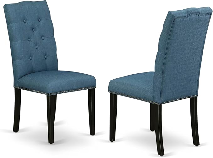 East West Furniture V677EL121-5 5 Piece Modern Dining Table Set Includes a Rectangle Wooden Table with V-Legs and 4 Blue Linen Fabric Parsons Dining Chairs, 40x72 Inch, Multi-Color