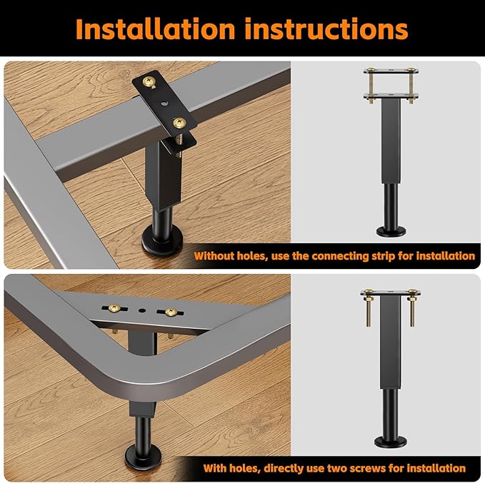 4PCS Adjustable Height Bed Support Legs, 10.2-16.5In, Metal Heavy Furniture Legs with Rubber Non-Slip for Sofa/Cabinet/Couch/Dresser/Table, Furniture Feet Replacement for King Queen Bed Frame Slat