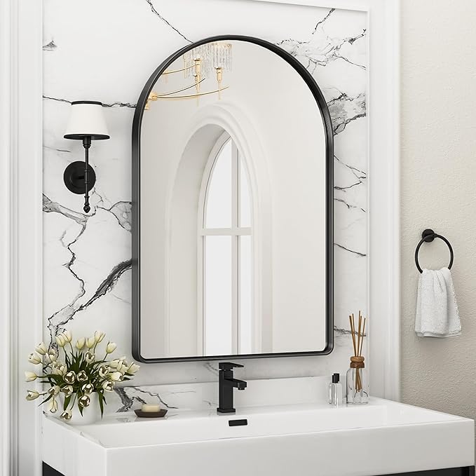 Suidia 24" x 36" Bathroom Mirror, Bathroom Vanity Mirror Metal Framed, Wall-Mounted Mirrors for Bedroom, Living Room, Entryway, Hallway, Black, Arch Style