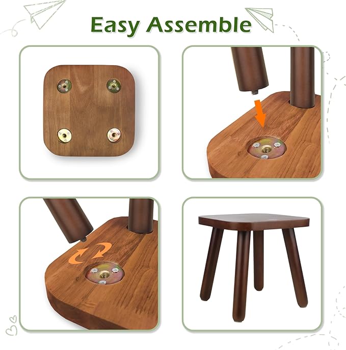 BEE&OAK Wooden Step Stools for Adults, Solid Rubber Wood Non-Slip Step Foot Stool, Heavy Duty 300 lbs One Step Stool for Bedroom, Bathroom, Kitchen (Dark-Walnut, 9.25" (D) x 9.25"(W) x 8.86"(H))